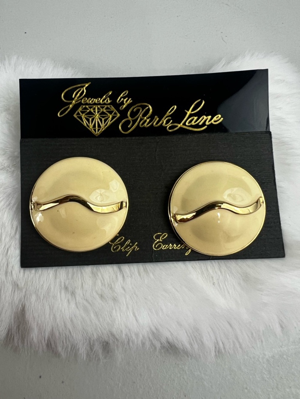 Vintage Park Lane Gold Tone and Cream Enamel Clip On Earrings